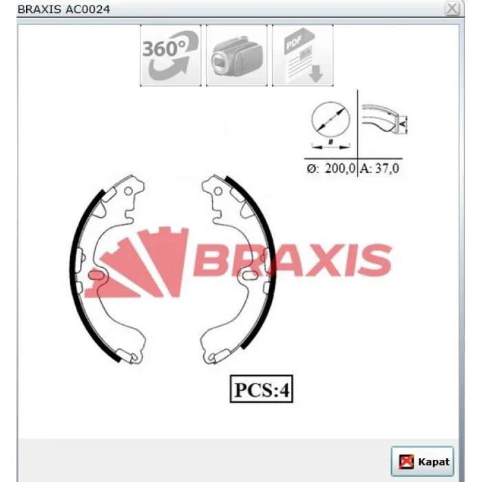 ARKA PABUÇLU BALATA TOYOTA COROLLA AE100-AE101 (93-98) AE111 (98-00) AE92 (88-92) CORONA (87-92) CORONA (92-97) 200X30MM