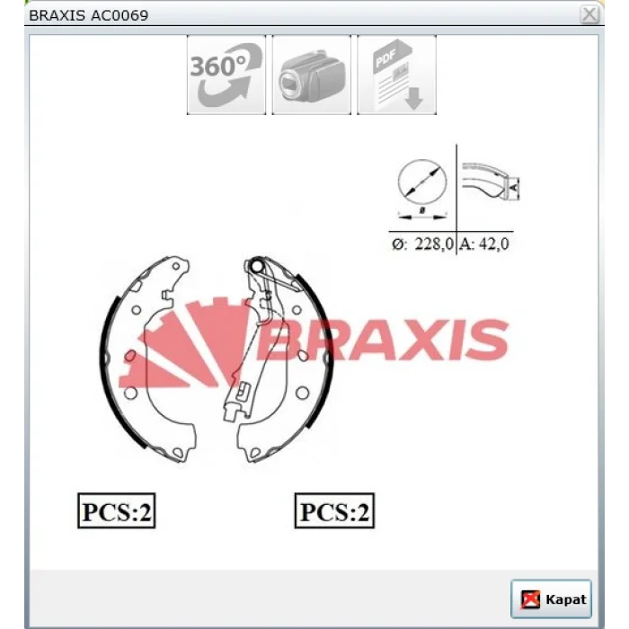 ARKA PABUÇLU BALATA ALBEA (96-09) DOBLO (01-10) COMBO (12-17) IDEA (03>) 228.6X42.3 MM LEVYESİ YAYLI