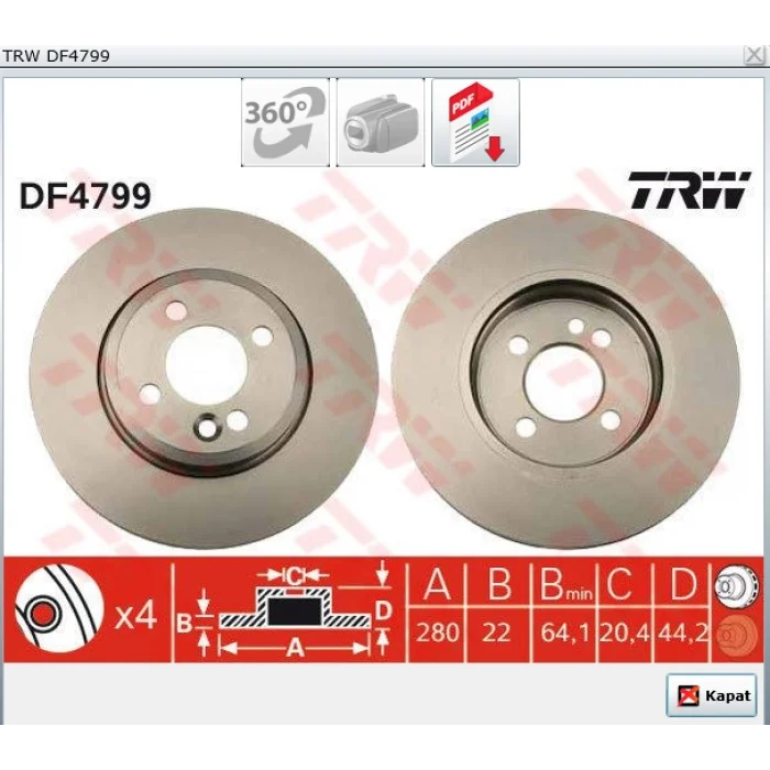 FREN DİSKİ ÖN MINI R50-R53 (01-06) R56 (06-13) R57 (07-15) R58 (11>) CLUBMAN R55 (07-15) R59 (12>) HAVALI 280MM