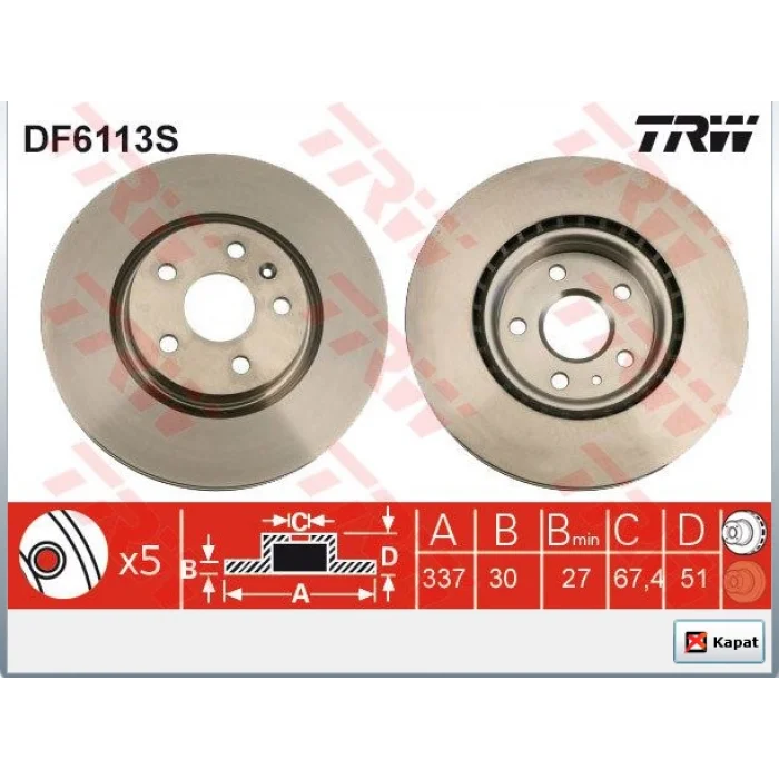 FREN DİSKİ ÖN OPEL INSIGNIA A 18 JANT (2008>) SAAB 9-5 (10-12) HAVALI 337MM