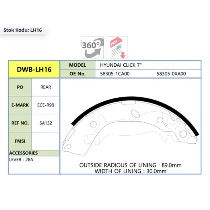PABUÇLU BALATA ARKA HYUNDAİ GETZ ABSSİZ (2002-2010) 180X32MM