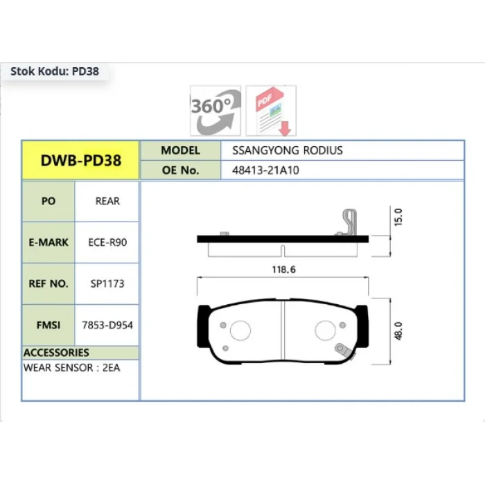 FREN BALATASI ARKA SORENTO I (02-09) KYRON (2005>) REXTON (2012>) SANTA FE (06-12)