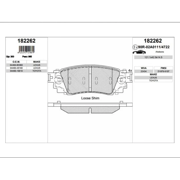 FREN BALATASI ARKA TOYOTA C-HR 1.2 / 1.8 HYBRİD 016>