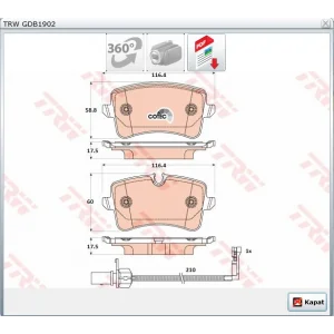FREN BALATASI ARKA A4 (07-15) A5 (09-16) A6 (2010>) A7 (2010>) Q5 (08-16) MACAN (14>) 210MM KABLO
