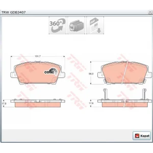 FREN BALATASI ÖN  HONDA CIVIC VIII 1.4 2005-2012 / CIVIC VIII 1.8 2005-2012 / CIVIC VII 1.8 I-VTEC 2000-2006 / CIVIC VII 2.0 I-VTEC 2000-2006
