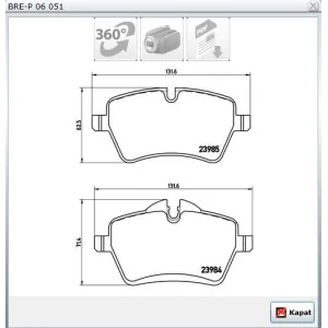 FREN BALATASI ÖN MINI R50/R53 JOHN COOPER 06>/ R55/R56/R57/R58/R59/R60 COOPER S 07>