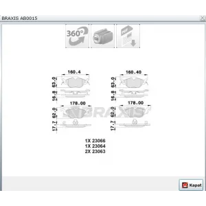 FREN BALATASI ÖN OPEL ASTRA G (98-05) 1.2-1.4-1.6İ-1.7CDTİ / ZAFİRA A (98-10)