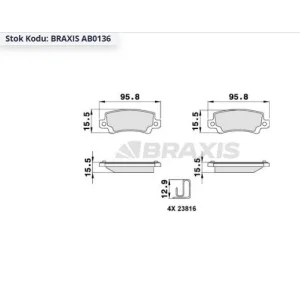 FREN BALATASI ARKA  TOYOTA COROLLA 1.4 VVT-I / 1.6 VVT-I 2002-2007/ COROLLA VERSO 1.6 /  2.0 D-4D 2004-2009