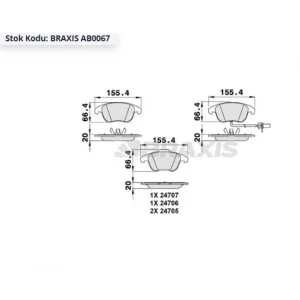 FREN BALATASI ÖN FİŞLİ AUDI A4 (8K2,B8) 1.8 TFSI-2.0TFSİ-2.0TDİ (07-15)/AUDI A5 2.0TFSİ (07-15) /AUDI Q5 2.0TFSİ-TDİ (08-15)