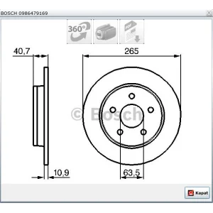 FREN DİSKİ ARKA FOCUS II (04-12) C MAX (07-10) MAZDA 3 (03>) DÜZ 265MM