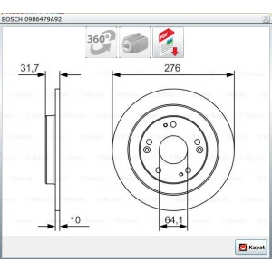 FREN DİSKİ ARKA DÜZ HONDA CIVIC IX (2012>) 276MM