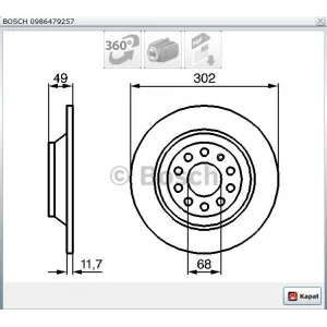 FREN DİSKİ ARKA KAPLAMALI AUDI A6 (01-11) DÜZ 302MM