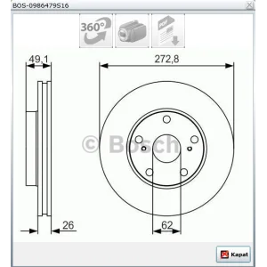 FREN DİSKİ ÖN TOYOTA COROLLA (2007-2013) AURIS (2006-2013) 1.4 D4D HAVALI 273MM  KALINLIK 26MM
