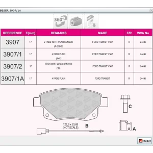 FREN BALATASI ARKA FORD TRANSİT V347 2.2-2.4-3.2TDCİ 06>ARKAÇEKER FİŞSİZ AKSESUARSIZ