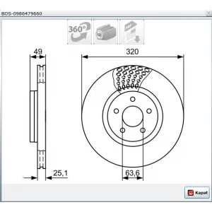FREN DİSKİ ÖN FOCUS III (2012>) KUGA II (2013>) TRANSİT CONNECT (2013>) VOLVO C70 II (06-13) S40 II (04-12) V40 (12>) V50 (04-12) HAVALI 320MM