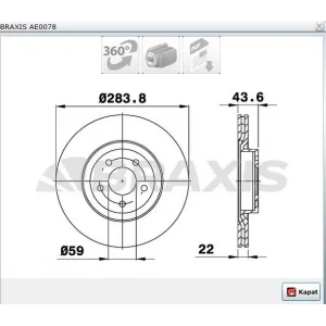 FREN DİSKİ ÖN DOBLO III  (10>) EGEA (15>) 500L (12>) SPIDER (94-05) COMBO (12-17) ALFA 156 (97-06) ALFA 147 (00-10) HAVALI 284MM
