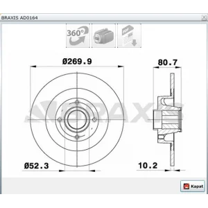 FREN DİSKİ ARKA RULMANLI GRAND SCENIC II (04-09) MEGANE II (04-09) SCENIC II (03-09) DÜZ 270MM
