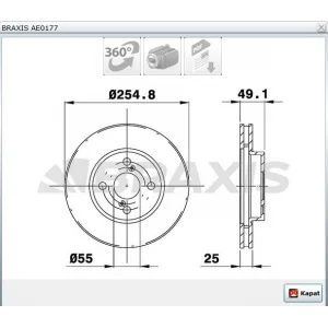 FREN DİSKİ ÖN TOYOTA COROLLA E12 1.4-1.6VVTİ (03-07) FC KASA (05-13) HAVALI 255MM