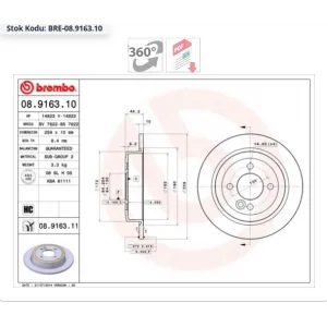 FREN DİSKİ ARKA MINI R50 / R53 (01-06) R52 (04-07) R56 (06-13) R57 (07-15) R58 (11>) CLUBMAN R55 (07-15) R59 (12>) DÜZ 258,6MM