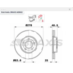 FREN DİSKİ ÖN HAVALI FOCUS II 04>/ FOCUS III 10>/C-MAX 07>/VOLVO C30-V70 06>/S40-V50 04> 278MM