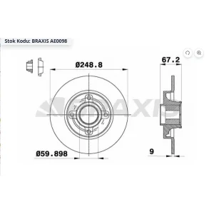 FREN DİSKİ ARKA P307 (00-07) C4  I (04-11) CACTUS (14>) DS3 (09-13)  PORYALI RULMANLI ABS OKUYUCULU DÜZ 249MM