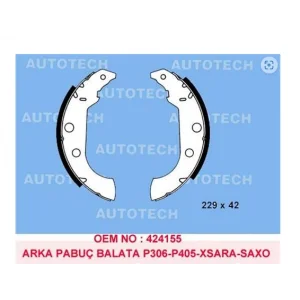 ARKA PABUÇLU BALATA PEUGEOT 306 (93-03) P405 I (87-96) P405 II (92-99) XSARA (98-05) ZX (91-98) LEVYELİ