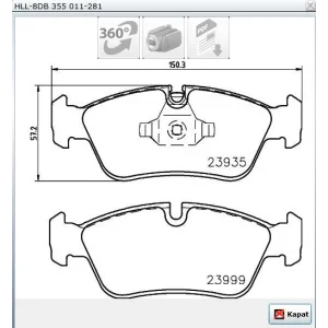 FREN BALATASI ÖN  BMW 1 SERİ E81-87(03-12)-3 SERİ E90 05>
