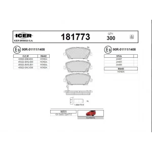 FREN BALATA ÖN  HONDA CIVIC VIII 1.4 2005-2012 / CIVIC VIII 1.8 2005-2012 / CIVIC VII 1.8 I-VTEC 2000-2006 / CIVIC VII 2.0 I-VTEC 2000-2006