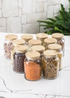 12 Lü Set Bambu Kapaklı Cam Kavanoz & Erzak Saklama Kabı 800 ml Orta  Boy ( Vakum Kapak )