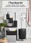 7 Parça Siyah Banyo Seti Metal Stantlı Kovalı Wc Kağıtlık Kozmetik Kutusu Diş Fırçalık Ve Sabunlukla