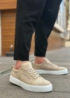 BA0104 Bağcıklı Krem Süet Beyaz Taban Spor Klasik Erkek Ayakkabı