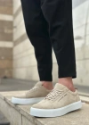 BA0104 Bağcıklı Krem Süet Beyaz Taban Spor Klasik Erkek Ayakkabı