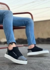BA0104 Bağcıklı Siyah Ekose Süet Beyaz Taban Spor Klasik Erkek Ayakkabı