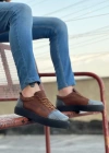 BA0104 Bağcıklı Taba Ekose Süet Siyah Taban Spor Klasik Erkek Ayakkabı