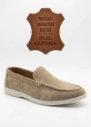 BA0252 %100 İçi Dışı Hakiki Deri Erkek Krem Süet Casual Loafer Termo Taban Ayakkabı
