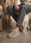 BA0252 %100 İçi Dışı Hakiki Deri Erkek Krem Süet Casual Loafer Termo Taban Ayakkabı