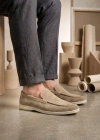 BA0252 %100 İçi Dışı Hakiki Deri Erkek Krem Süet Casual Loafer Termo Taban Ayakkabı