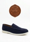 BA0252 %100 İçi Dışı Hakiki Deri Erkek Lacivert Süet Casual Loafer Termo Taban Ayakkabı