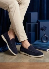 BA0252 %100 İçi Dışı Hakiki Deri Erkek Lacivert Süet Casual Loafer Termo Taban Ayakkabı