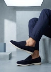 BA0252 %100 İçi Dışı Hakiki Deri Erkek Lacivert Süet Casual Loafer Termo Taban Ayakkabı