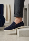 BA0252 %100 İçi Dışı Hakiki Deri Erkek Lacivert Süet Casual Loafer Termo Taban Ayakkabı