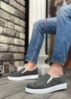 BA0339 Bağcıksız Kadife Gri Beyaz Taban Günlük Erkek Ayakkabı