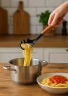 Bambu Saplı Silikon Spagetti Makarna Servis Kaşığı Siyah