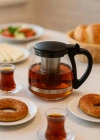Cam Demlik 700 ml Siyah Kapaklı
