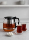 Cam Demlik 700 ml Siyah Kapaklı
