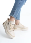 DINA Bağcıklı Fermuarlı Ortopedik Taban Kadın Sneaker Spor Ayakkabı  CKT - Krem/Altın