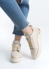 DINA Bağcıklı Fermuarlı Ortopedik Taban Kadın Sneaker Spor Ayakkabı  CKT - Krem/Altın