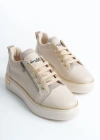 DINA Bağcıklı Fermuarlı Ortopedik Taban Kadın Sneaker Spor Ayakkabı  CKT - Krem/Altın
