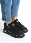 DINA Bağcıklı Fermuarlı Ortopedik Taban Kadın Sneaker Spor Ayakkabı  CST - Siyah/Altın