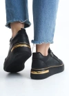 DINA Bağcıklı Fermuarlı Ortopedik Taban Kadın Sneaker Spor Ayakkabı  CST - Siyah/Altın